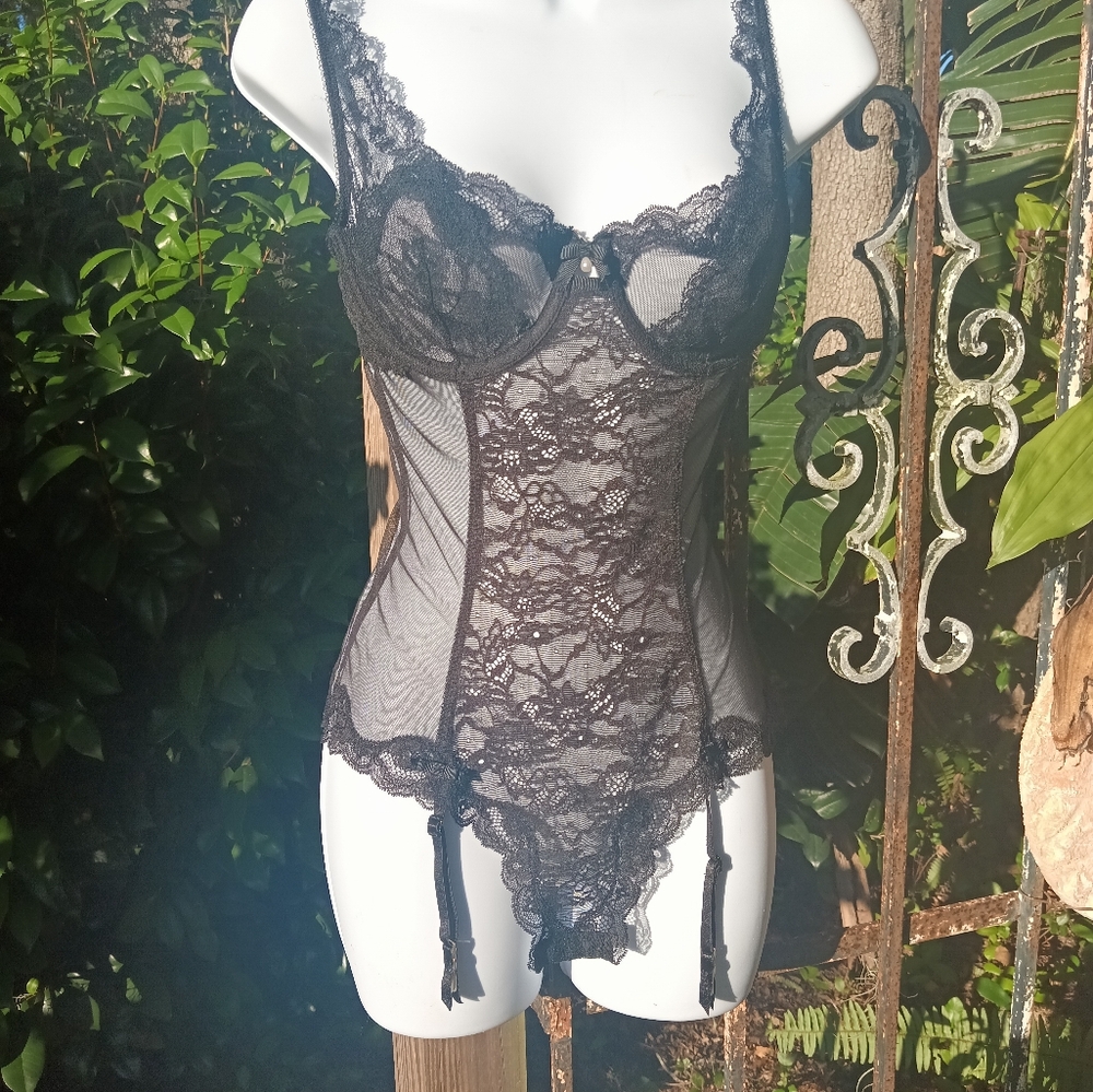 Victoria Secret Black Lsce Corset 34 D - Picture 2 of 11